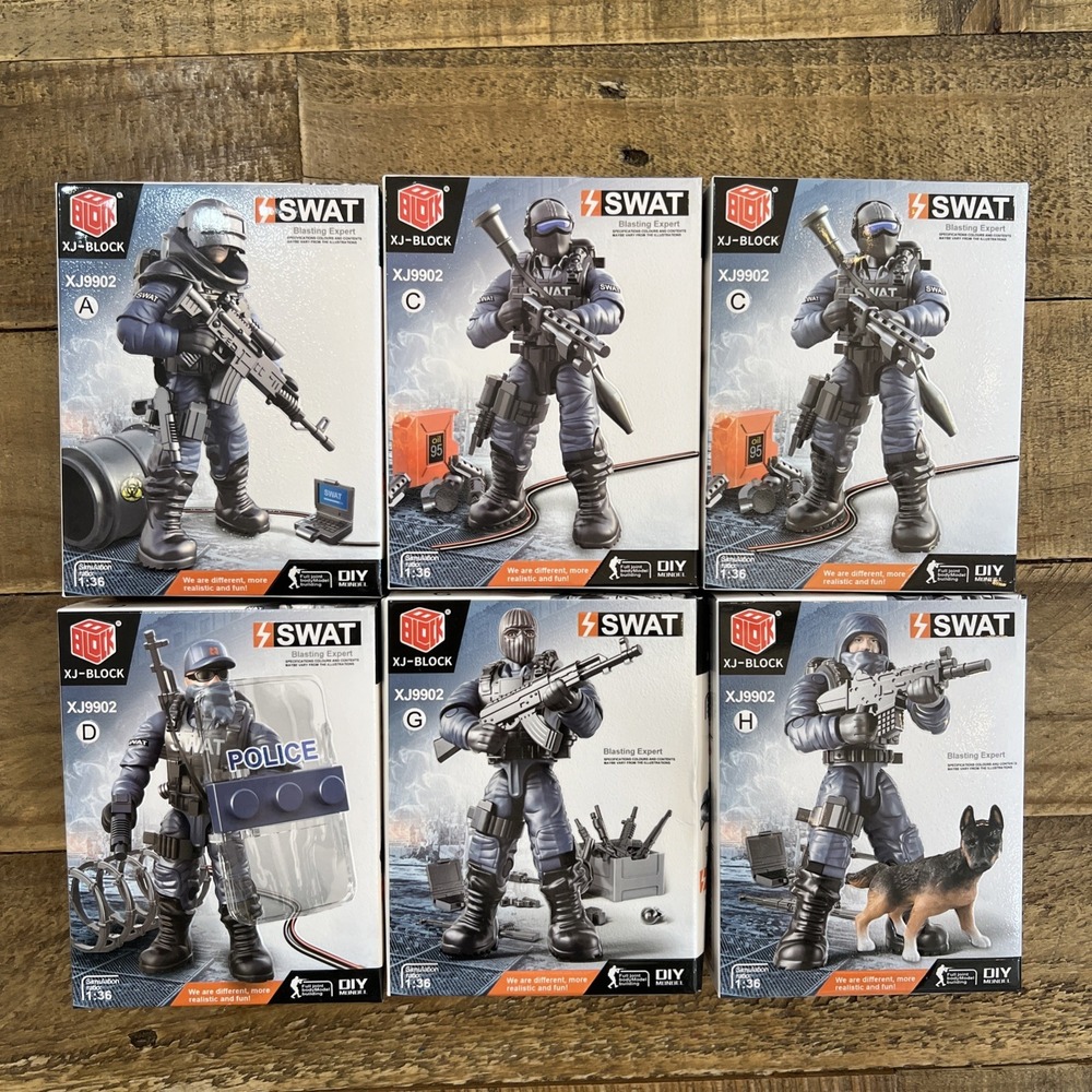 NEW Lot of 6 Block SWAT Blasting Experts & Police XJ9902 DIY Model 1:36 Scale